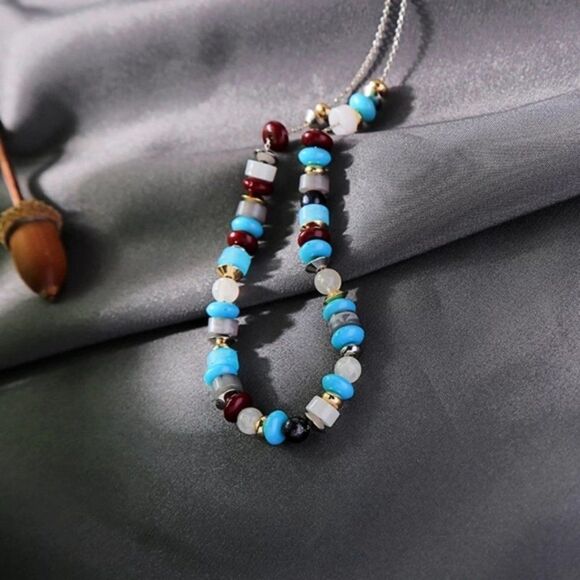 Blue Beaded Tassel Fringe Lariat Long Vintage Silver Pendant Statement Necklace - Picture 7 of 8